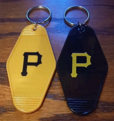 New Pair Pittsburgh Pirates Hotel Key Style Fob Keychain Black & Gold Keychains - Image 1 of 3