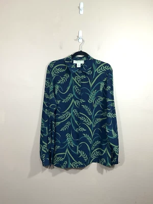 Camisa De Colección Norton McNaughton Para Mujer Seda Floral Estampado de Hojas Abotonada M Azul Años 90 Foto 1 de 4