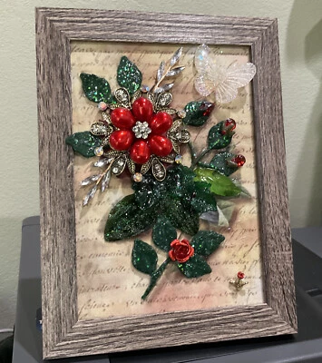 Vintage Flower jewlery art 5x7 frame, One Of A Kind . - Image 1 of 4