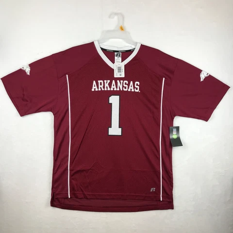NCAA Arkansas Razorbacks College Football Jersey Mens Sz Large Red Russell NWT Cover