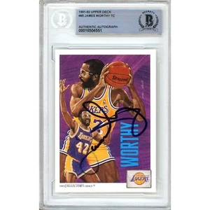 Tarjeta firmada por James Worthy Upper Deck #85 1991-92 AUTO Beckett BAS Slab LA Lakers - Imagen 1 de 5