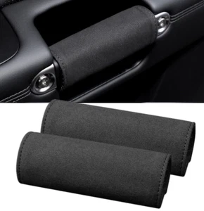 2pcs Black Suede Leather Inner Door Handle Non-Slip Protect Cover Trim Universal - Picture 1 of 11