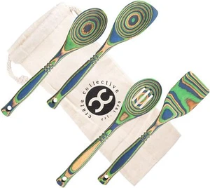 Crate Collective 4-Piece Pakka Wood Kitchen Utensil Set Cooking Spoons Stir Tool - Picture 1 of 54
