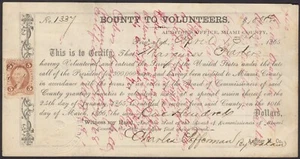 1865 $100 Bounty to Volunteers certificate, revenue stamp - Picture 1 of 1