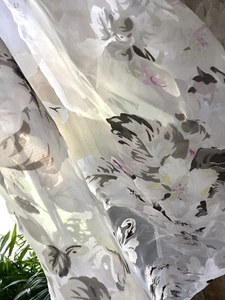 Broshan Long Sheer White Floral Rod Pocket Curtains 8 Panels Black Gray 79x38 - Picture 1 of 23