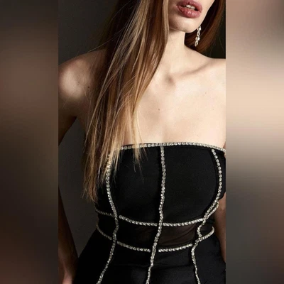 NWT Bella Barnett Black Rhinestone Tube Top - Image 1 of 4