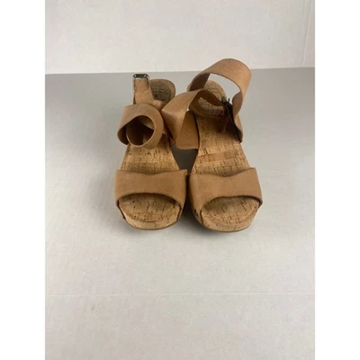 Sandalias de cuña de corcho de cuero tostado Lucky Brand para mujer con correa al tobillo talla 7,5 M Foto 1 de 4