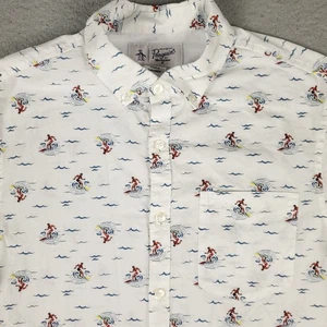 Penguin Shirt Mens Size Medium White Blue Surfiing Button Up Short Sleeve - Picture 1 of 6