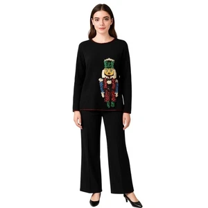The Quacker Factory Women's Sweater Sequin Nutcracker Black Knit Holiday 1x - Picture 1 of 7