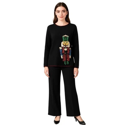 The Quacker Factory Women's Sweater Sequin Nutcracker Black Knit Holiday 1x - Image 1 of 4