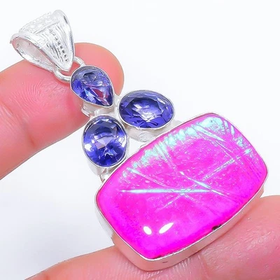Pendente In Argento Sterling 925 Con Opale Di Fuoco E Gemma Di Tanzanite 2.2" - Immagine 1 di 4