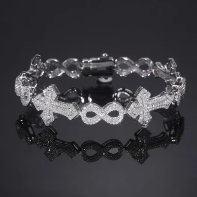 Full Moissanite Cross Cuban Bracelet Men Women Chain 925 Sterling Silver Hip Hop - Image 1 of 4