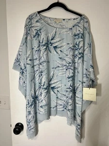 NWT Cynthia Rowley Womens Resortwear Blue Floral Boxy Linen Blend Top Plus Sz 1X - Picture 1 of 13