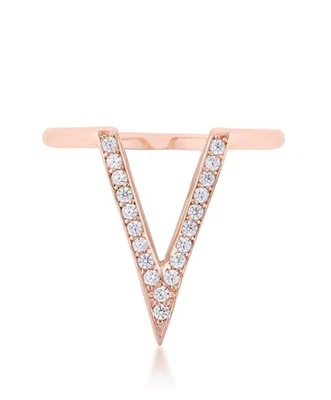 Anillo Chevron Geométrico Apilable Circonita cúbica Pavé Chapado en Oro Rosa 0,20 CW Talla 10 Foto 1 de 4