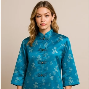 Vintage British Crown Chinese Asian Style Jacket Pants Set Matching Outfit Women - Picture 1 of 14