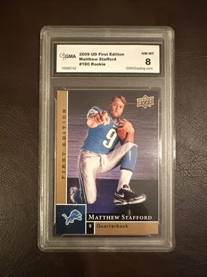 2009 UD First Efition Matthew Stafford Rookie #180. GMA 8 NM-MT - Image 1 of 3