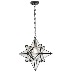 Moravian Star Pendant Lights Industrial Black Seeded Glass Shade Hanging Light - Picture 1 of 6