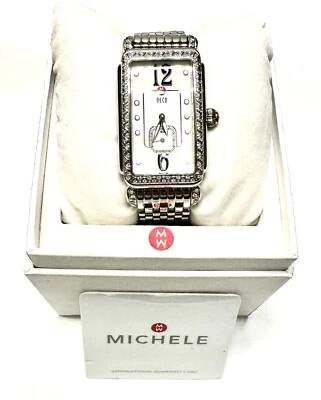 MICHELE DIAMOND POLISHED STAINLESS M.O.P. TANK BRACELET WATCH FLAWLESS UNISEX - image 1 of 4
