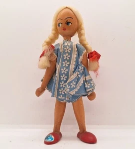 Vintage Joli Wooden Polish Peg Doll Handmade in Poland Woman Blonde Hair Poland - Picture 1 of 7