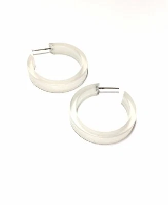 Clear Frosted Small Classic Vintage Lucite Hoop Earrings - Image 1 of 4