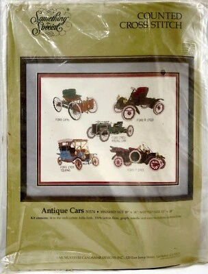 NEW 1988 Candamar Designs Antique Cars 50374 Counted Cross Stitch Kit Vntg 16547 - Image 1 of 2