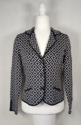 Talbots S 码黑白厚针织外套夹克 100% 棉 — 第 1/4 张图片