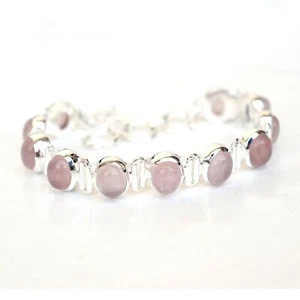 Wholesale 925 Sterling silver Rose quartz Bracelet Pink Rose quartz Jewelry-B028 - Picture 1 of 4