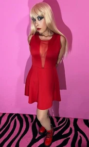 MARILYN MONROE RED PARTIAL SHEER A LINE SLEEVELESS COCKTAIL DRESS MEDIUM - Picture 1 of 3