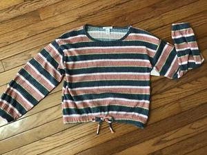 New Nordstrom Cozy Waffle Top Pink Multi Stripe Girls' Size M 8-10 Sweater Top - Picture 1 of 6