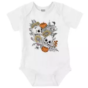 Spooky Fall Autumn Leaves Halloween Skulls Baby Girls Infant Romper Newborn - Picture 1 of 7