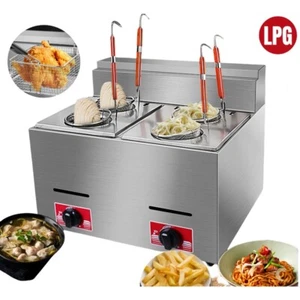 LPG 8L Deep Fryer Gas Cooking Noodles Frying Double Tank Noodle Cooker Fry Chip - Picture 1 of 13