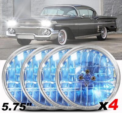 For 58-75 Chevy Impala El Camino 4PCS 5.75" 5 3/4 inch Headlights H4 H5001 Hi/Lo - Image 1 of 4