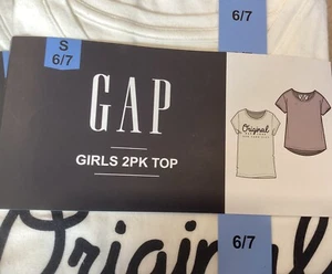 NWT Girls 2-Pack GAP 100% Cotton T-Shirt Tops Size 6/7 Purple & White Shirts - Picture 1 of 2