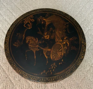 Vintage Antik Opium? Chinesisch? Harz Lack Tischplatte Messing Gold Relief 17,5" - Bild 1 von 9