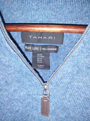Suéter Tahari PURE LUXE 100 % azul cachemir para hombre mediano cuarto cremallera manga larga Foto 1 de 3