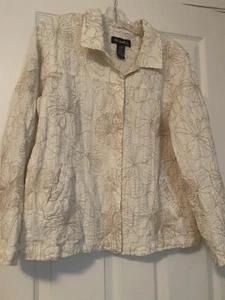 Denim And Co. Ivory /Beige Floral Embroidery Blazer Jacket Size X-Large - Picture 1 of 14