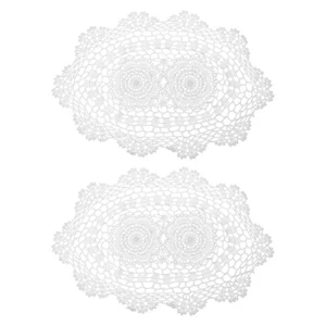 2 Stück 16x10" handgefertigte gehäkelte Deckchen, Polyester Baumwolle Ovale Weiß - Bild 1 von 7
