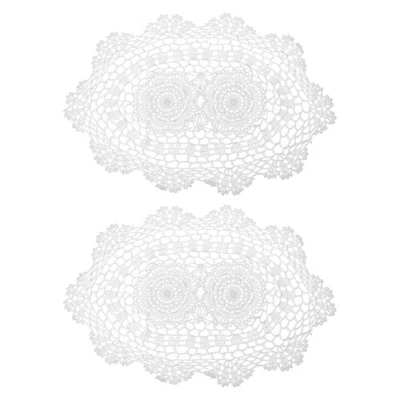 2 Stück 16x10" handgefertigte gehäkelte Deckchen, Polyester Baumwolle Ovale Weiß - Bild 1 von 4