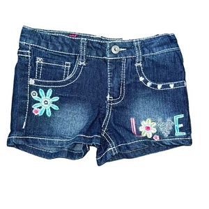 Z Cavaricci Girl's 6 Embroidered Love And Flowers Denim Shorts NWT - Picture 1 of 6