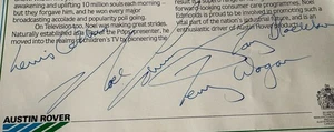 Noel Edmonds, Terry Wogan & Tony Blackburrn Autographed Poster Austin Rover 1983 - Picture 1 of 5
