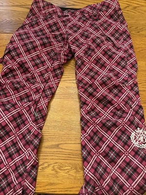 Women Betty Rides Pink Plaid Snowboard Ski Pants L Poly Zip Pockets Gorpcore EUC - Image 1 of 4