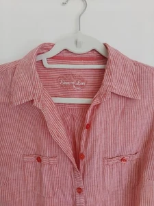 M&S Pink & White stripe Women's shirt 100% Linen Size 12. Roll tab sleeves - Picture 1 of 20