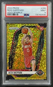 REED SHEPPARD PSA 9 2024-25 PANINI PRIZM #268 ROOKIE GOLD SPARKLE RC JSY# 15/24 - Picture 1 of 2