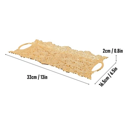 Gold Turkish Tray Metal Rectangular Serving Tray With Handles - Image 1 of 4