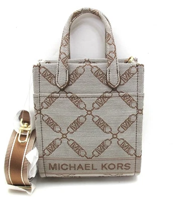 NUEVO Auténtico. Bolso de Mano MICHAEL KORS GIGI Jacquard NS Messenger MK Logo XS Nat/Equipaje Foto 1 de 4