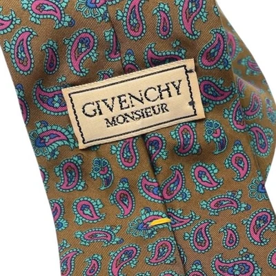 Corbata De Colección Givenchy Monsieur Colorida Cachemira 100% Seda Verde/Marrón Diseñador de Lujo Foto 1 de 4