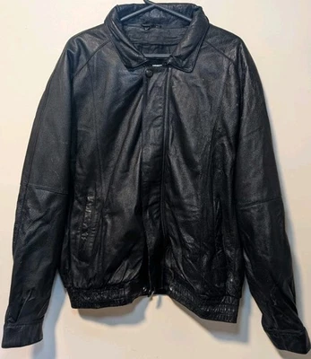 Chaqueta de cuero negra vintage excelente - L Steerhide Bomber Foto 1 de 4
