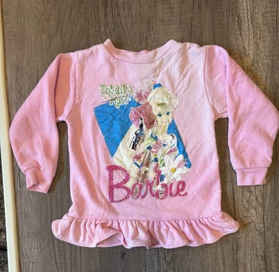 Vintage 90s Barbie Sweatshirt Top Pink Decal Totally Hair RARE HTF Sz 4 - Image 1 of 4