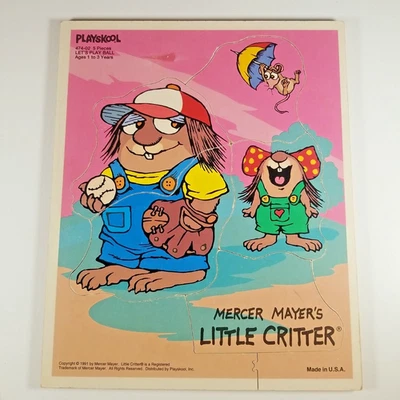 Playskool Little Critter Let's Play Ball Wooden Board Tray Puzzle 5 Pieces 1991 - Image 1 of 4