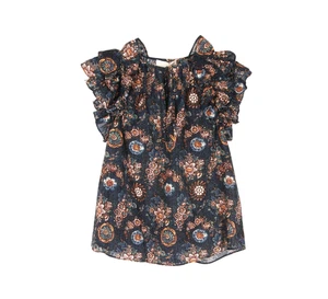 Ulla Johnson Elisa Top Shirt Blouse Womens 10 Navy Blue Flutter Sleeve Floral - Picture 1 of 11